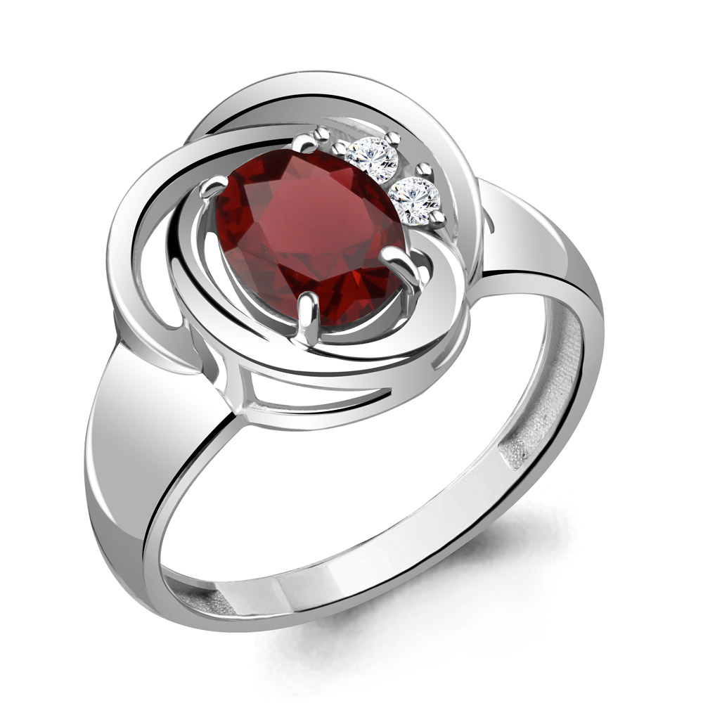 

Кольцо из серебра с гранатом/фианитом р., Aquamarine 6932003А, 6932003А_925_р