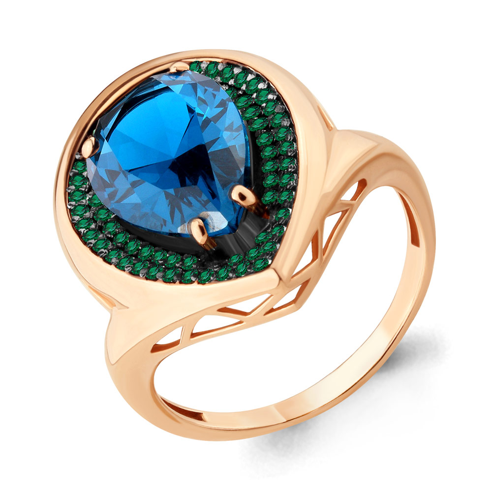 

Кольцо из серебра с топазом искусственным/изумрудом искусственным р. Aquamarine 6903393Г, 6903393Г_925_з