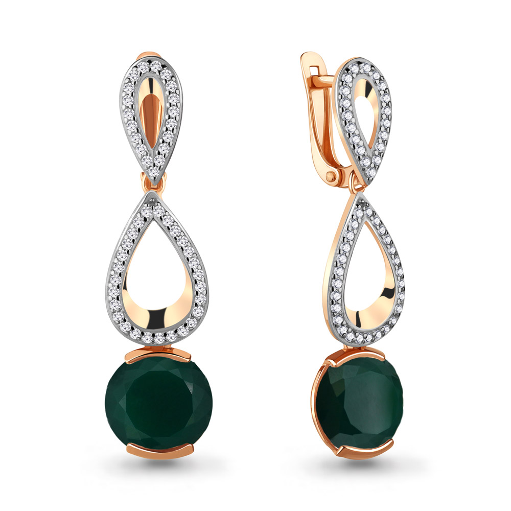 

Серьги подвески из серебра с агатом/фианитом Aquamarine 4249209А, 4249209А_925_з