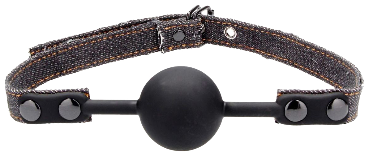 фото Черный кляп-шарик with roughend denim straps с черными джинсовыми ремешками shots media bv
