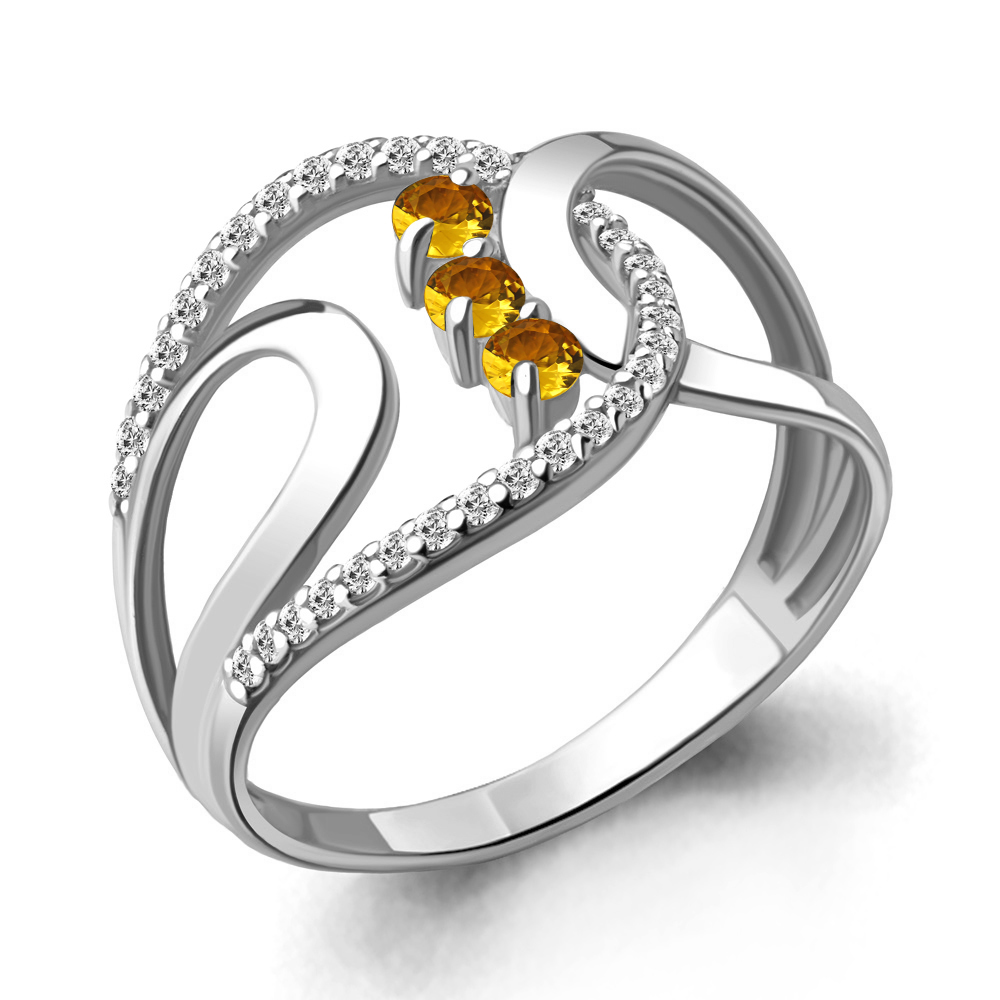 

Кольцо из серебра с цитрином/фианитом р. Aquamarine 6573606А, 6573606А_925_р