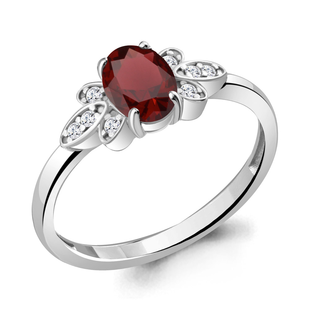 

Кольцо из серебра с гранатом/фианитом р., Aquamarine 6942403А, 6942403А_925_р