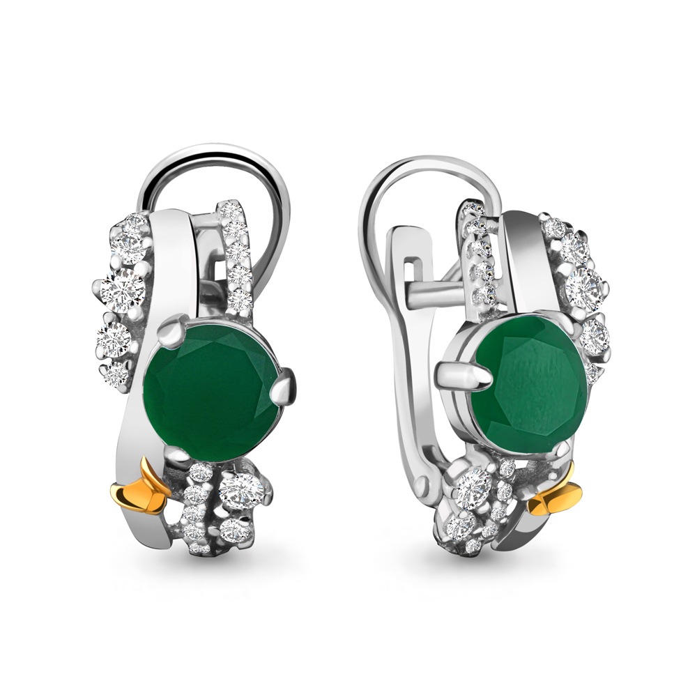 

Серьги из серебра с агатом/фианитом Aquamarine 4471809А, 4471809А_925_р