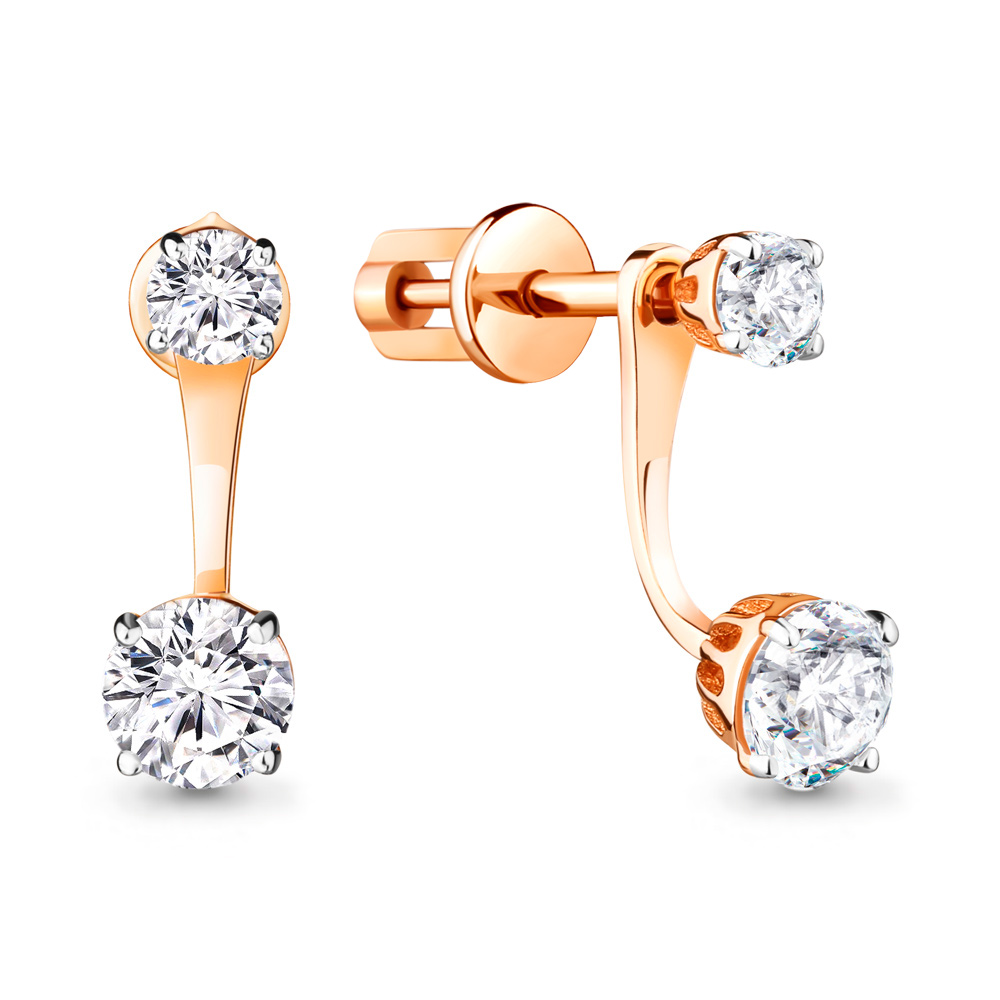

Серьги джекеты из красного золота с фианитом Aquamarine 45180, 45180_585_кз