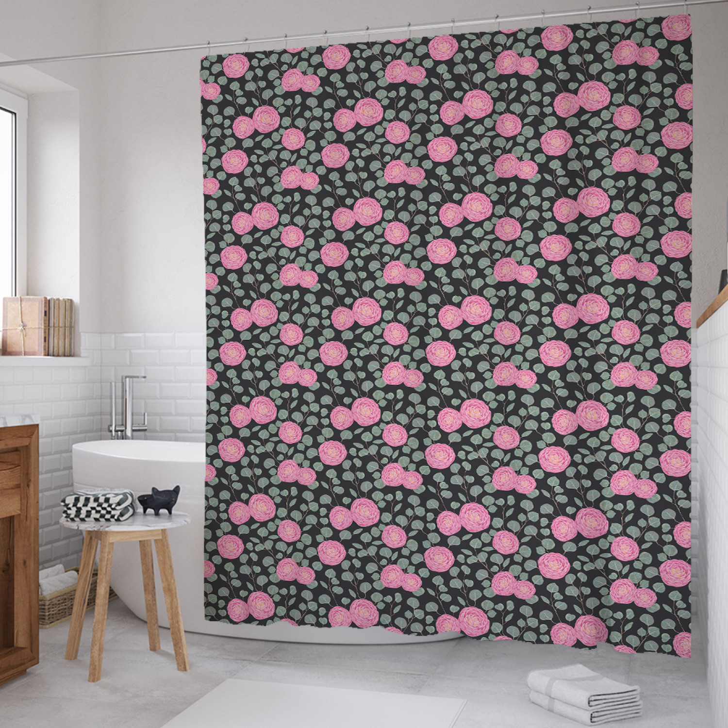 

Штора для ванной JoyArty "Цветочная акварель" из сатена, 180х200 см с крючками, Розовый, Цветочная акварель