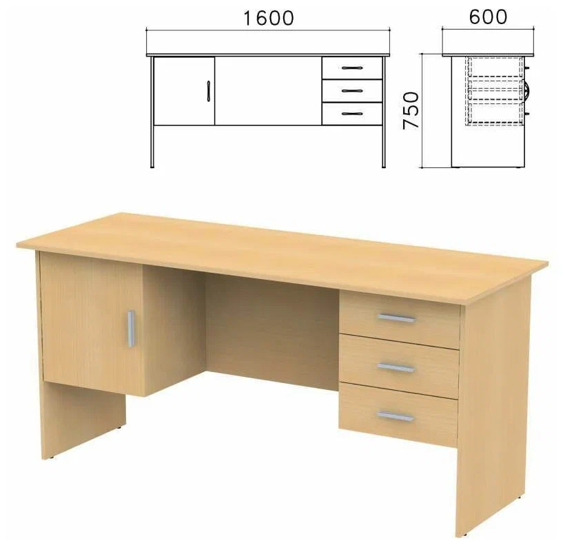 фото Стол письменный канц, 1600х600х750 мм, 2 тумбы, комбинированный, бук невский, ск29.10