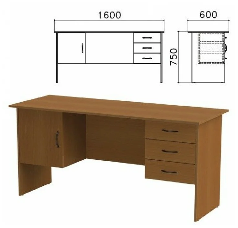 Стол письменный Канц, 1600х600х750 мм, 2 тумбы, орех пирамидальный, СК29.9