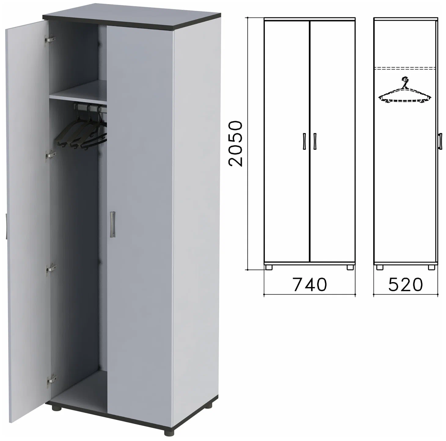фото Шкаф для одежды "монолит", 740х520х2050 мм, цвет серый, шм50.11
