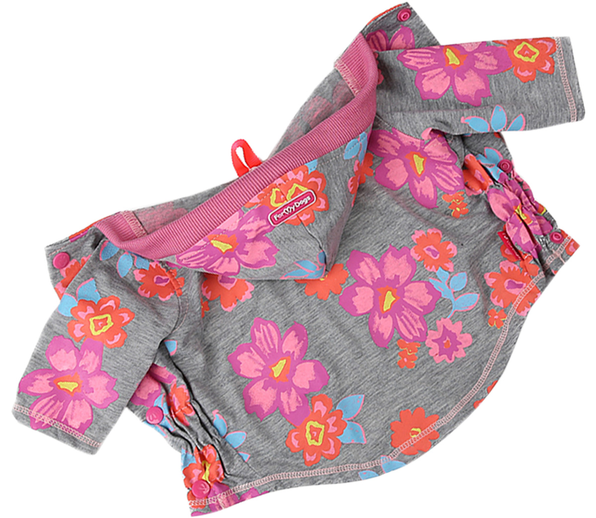 

Толстовка для собак FOR MY DOGS Цветы, женский, розовый, серый, 14, длина спины 30 см, 311SS-2018