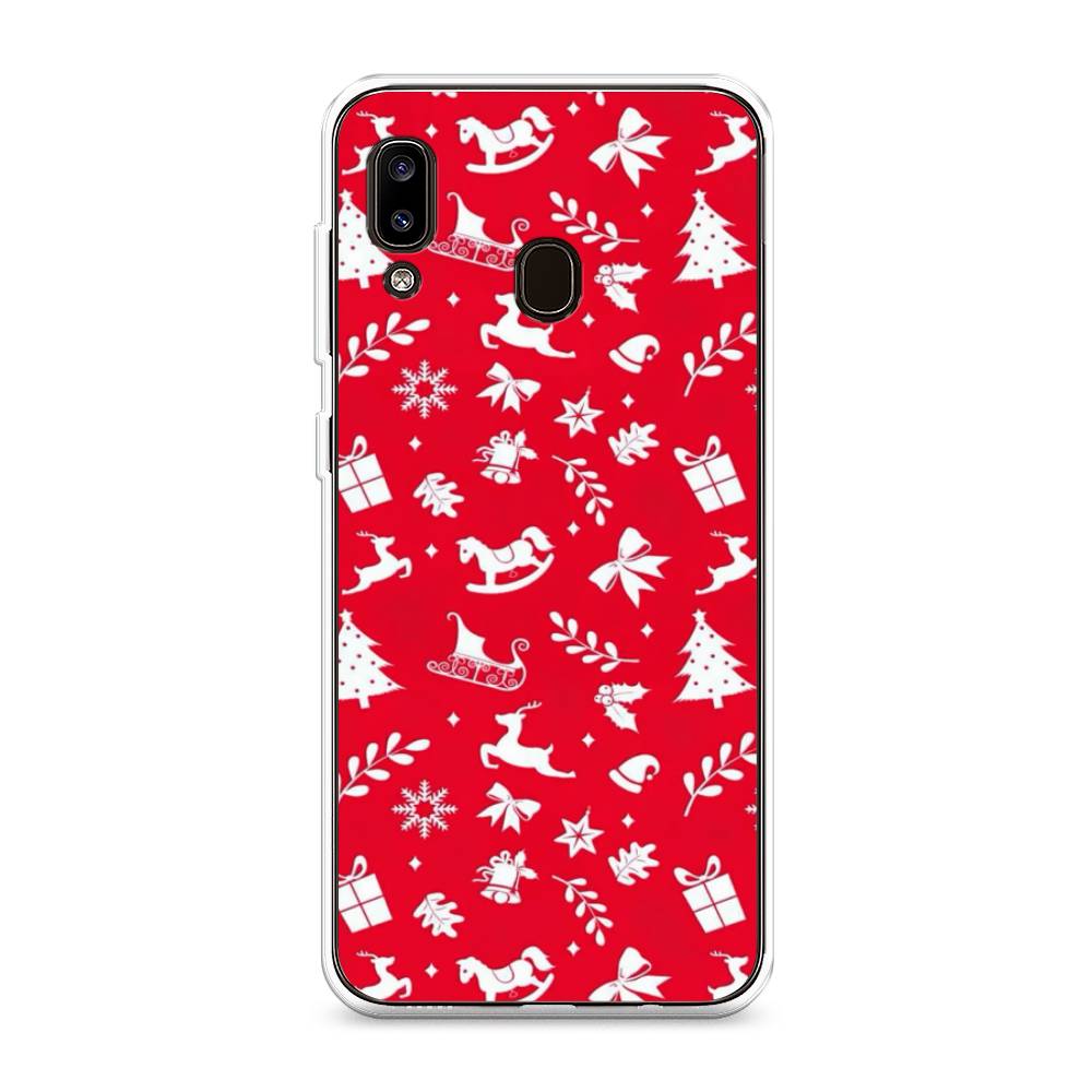 

Чехол на Samsung Galaxy A20 "Красный новогодний фон", Красный;белый, 27650-5