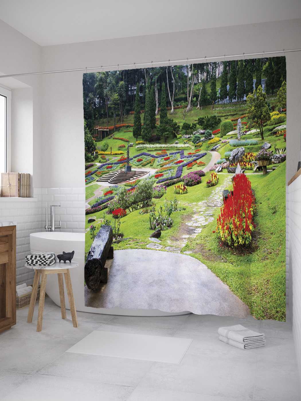 

Штора для ванной JoyArty "Цветочный каскад" из сатена, 180х200 см с крючками