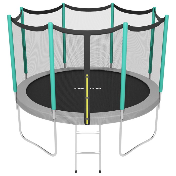 Батут Onlitop с сеткой и лестницей 366 см, серый/салатовый