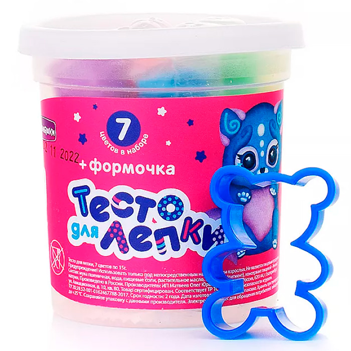 Набор ДТ Тесто для лепки в банке 7 цв. по 15гр +формочка П113 /40/