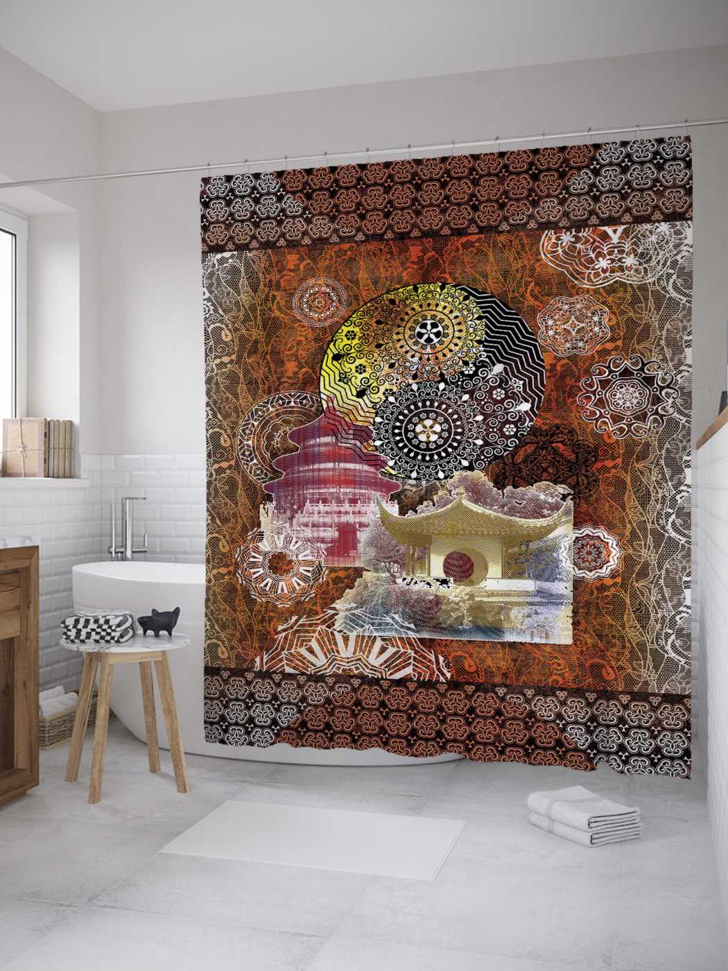 

Штора для ванной JoyArty "Восточные ажуры" из сатена, 180х200 см с крючками