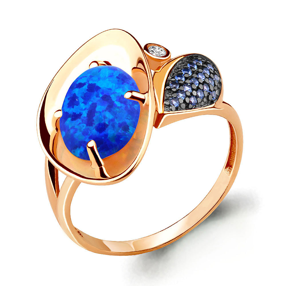 

Кольцо из серебра с сапфиром искусственным/фианитом р. Aquamarine 6599395Б, 6599395Б_925_з