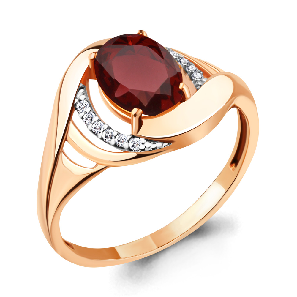 

Кольцо из серебра с гранатом/фианитом р., Aquamarine 6575503А, 6575503А_925_з