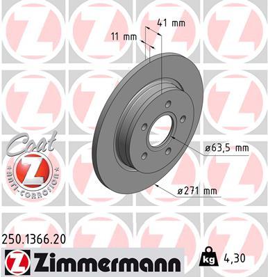 

ZIMMERMANN 250.1366.20 Торм. диск зад. [271x11] 5 отв Coat Z 1шт