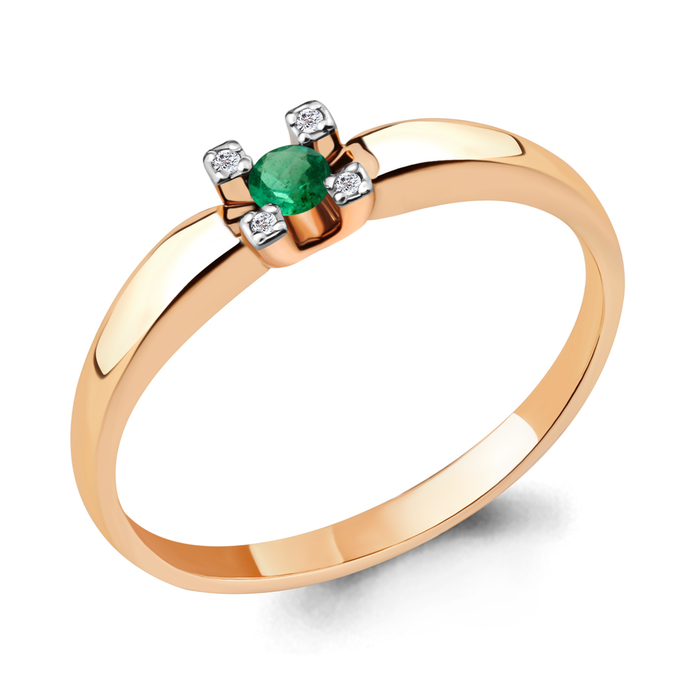 

Кольцо из красного золота с бриллиантом/изумрудом р. Aquamarine 963858к, 963858к_585_кз