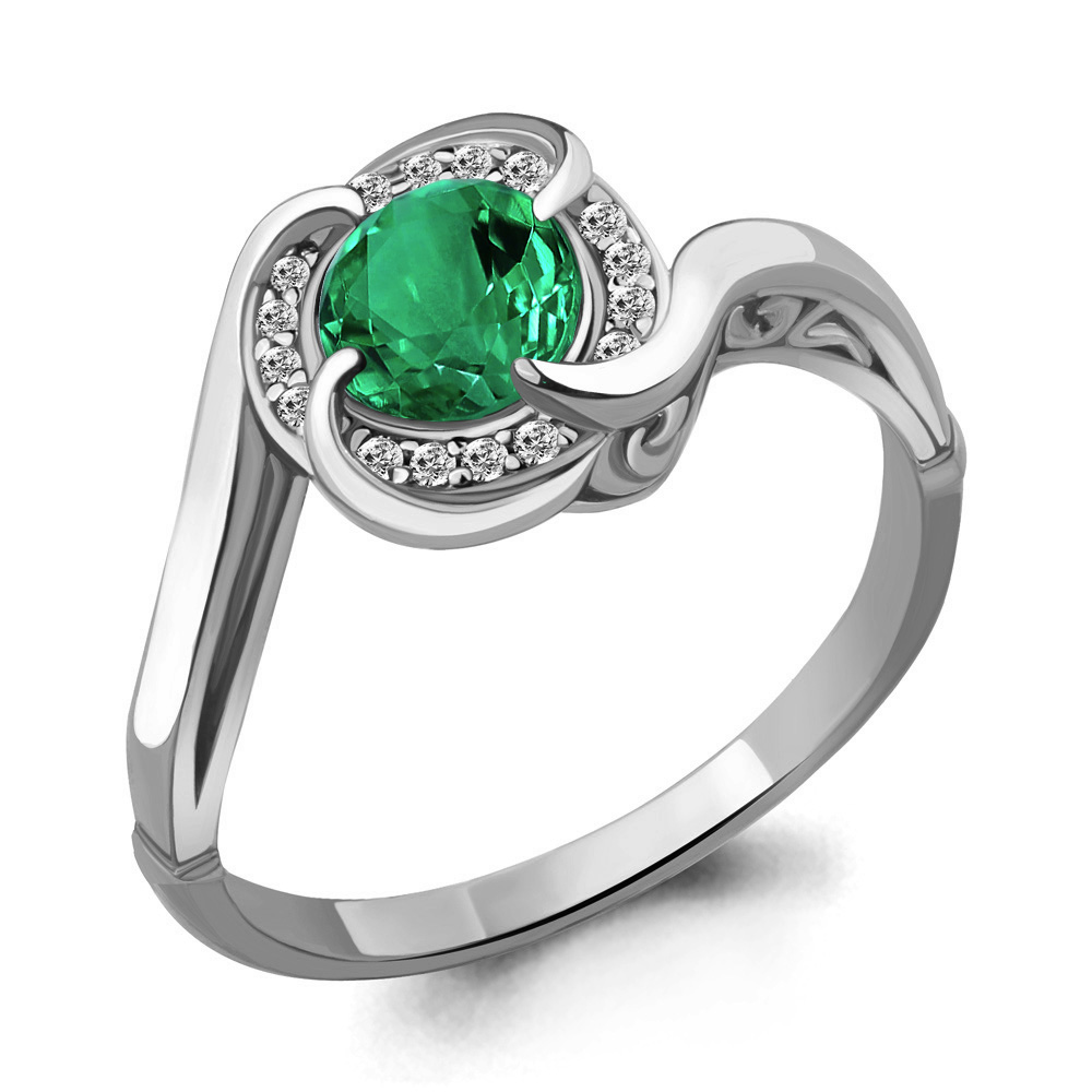 

Кольцо из серебра с изумрудом искусственным/фианитом р., Aquamarine 63984Г, 63984Г_925_р