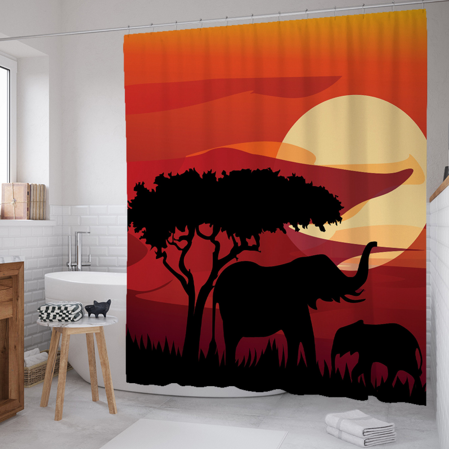 

Штора для ванной JoyArty "Слонёнок при луне" из сатена, 180х200 см с крючками, Оранжевый, Слонёнок при луне