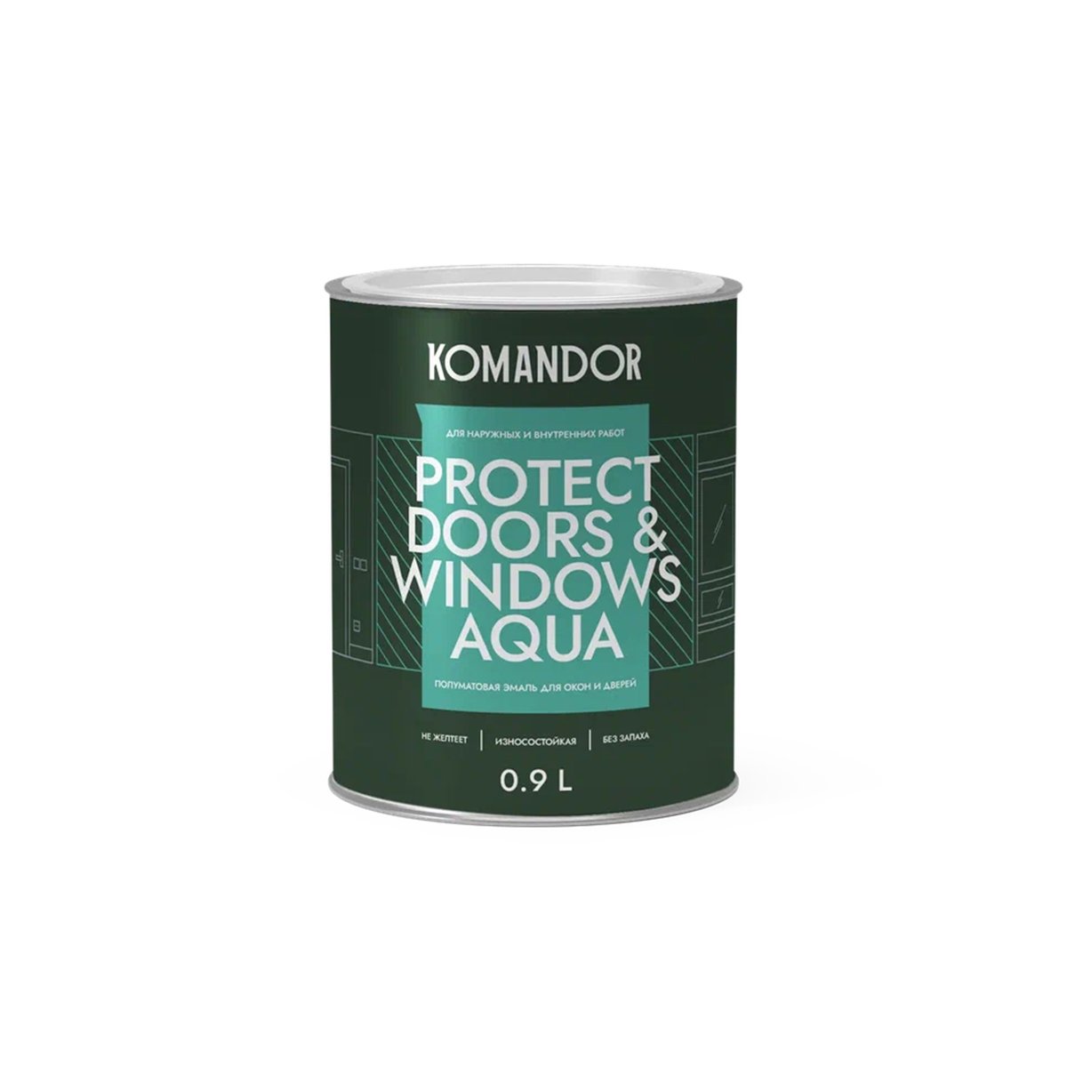 

Эмаль для окон и дверей Komandor Protect Doors&Widows Aqua, полумат., база C, бесцв., 0,9