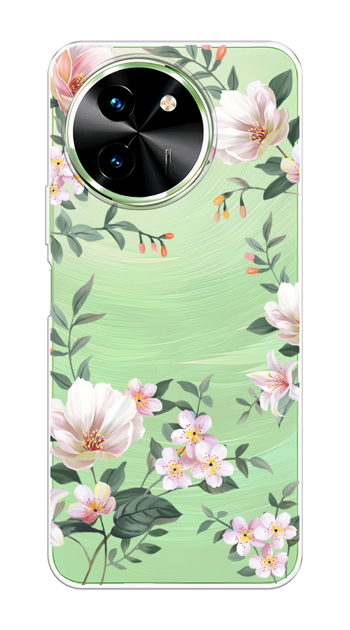 

Чехол на Vivo T3x/Y38 5G "Beautiful white flowers", Бежевый;зеленый, 2610650-1