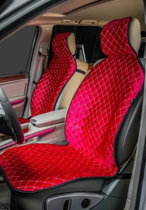 

Накидки на сиденья РОМБ, велюр красный, белая нить, на перед. сиденья, 2 шт, силикон подл.