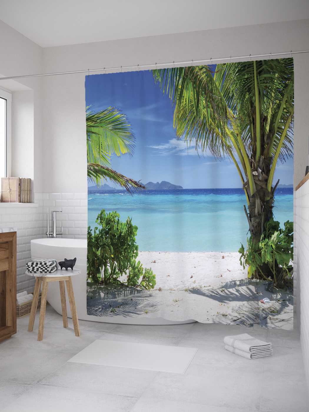 

Штора для ванной JoyArty "Пляжные кусты" из сатена, 180х200 см с крючками, Зеленый