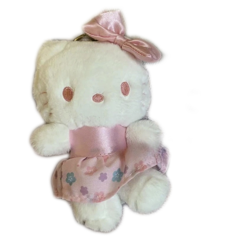 Брелок плюшевый Hello Kitty Kuromi в платье в клетку в сиреневом