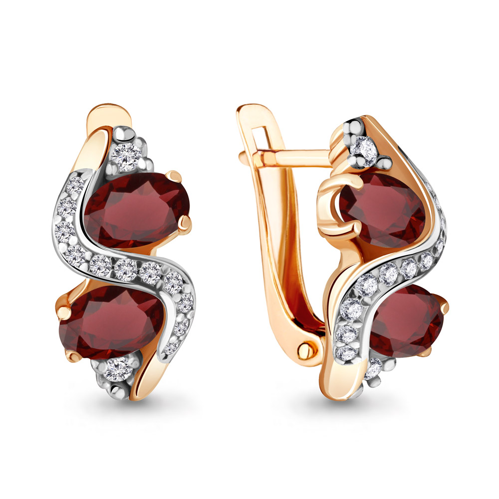 

Серьги из серебра с гранатом/фианитом Aquamarine 4723303А, 4723303А_925_з