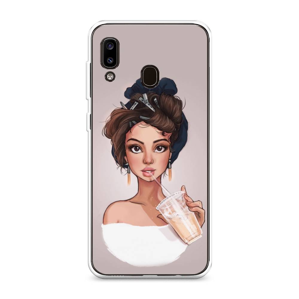 

Чехол на Samsung Galaxy A20 "Девушка с фраппе", Серый, 27650-6
