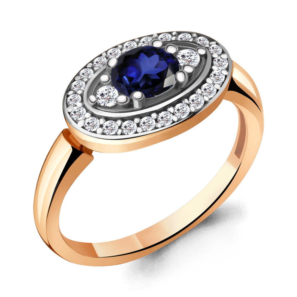 

Кольцо из серебра с сапфиром искусственным/фианитом р. Aquamarine 68747АБ, 68747АБ_925_з