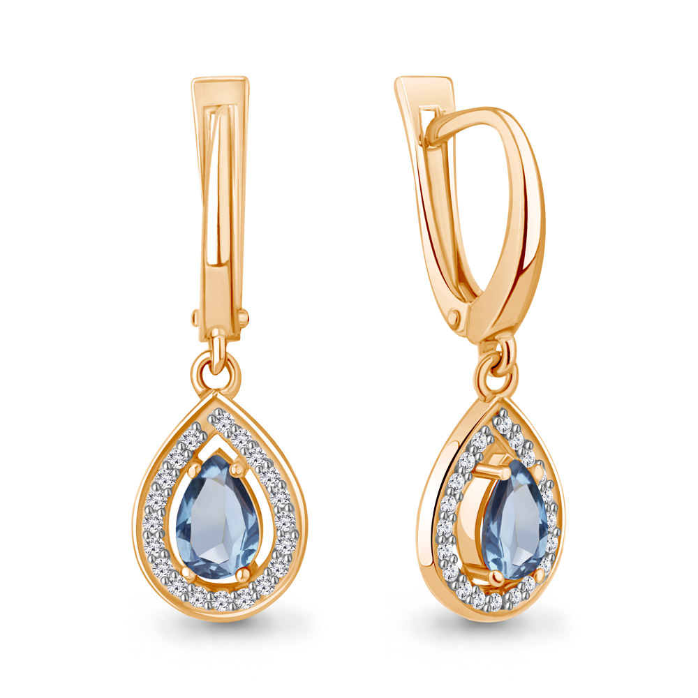 

Серьги подвески из серебра с топазом/фианитом Aquamarine 4410205А, 4410205А_925_з