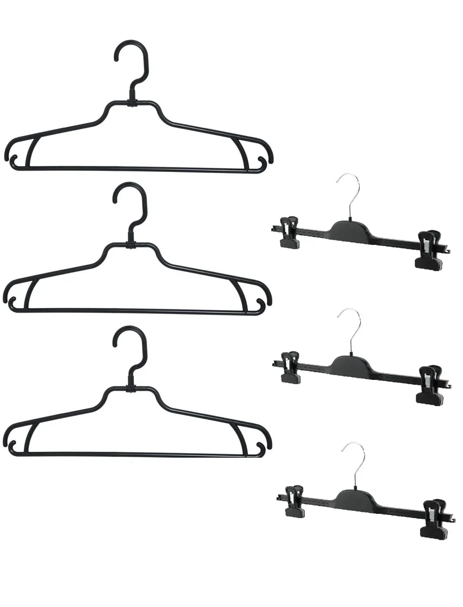 фото Набор вешалок valexa вк-5 костюмная, черная, 3шт + pv-36 брючная, черная, 3шт