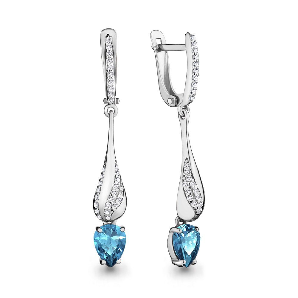 

Серьги подвески из серебра с топазом/фианитом Aquamarine 4449405А, 4449405А_925_р