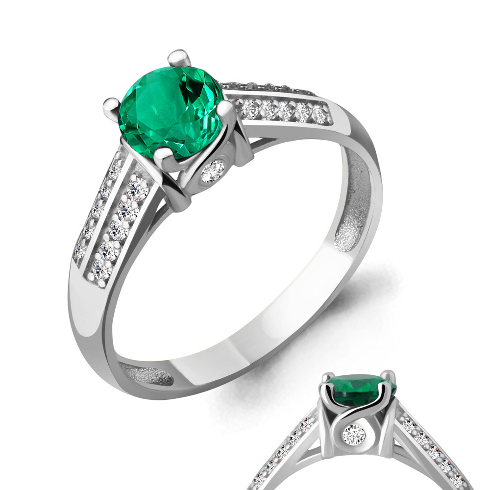 

Кольцо из серебра с изумрудом искусственным/фианитом р. Aquamarine 63904Г, 63904Г_925_р