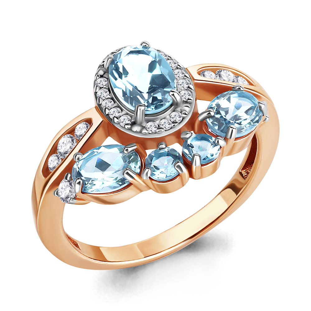 

Кольцо из серебра с топазом/фианитом р. Aquamarine 6906702А, 6906702А_925_з