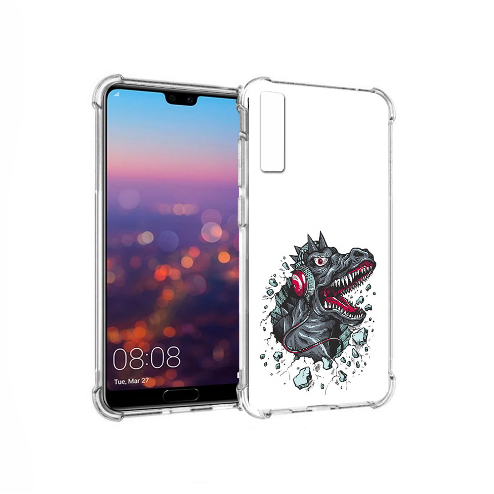 

Чехол MyPads Tocco для Huawei P20 Pro Нарисованный динозавр в наушниках (PT108144.28.124), Прозрачный, Tocco