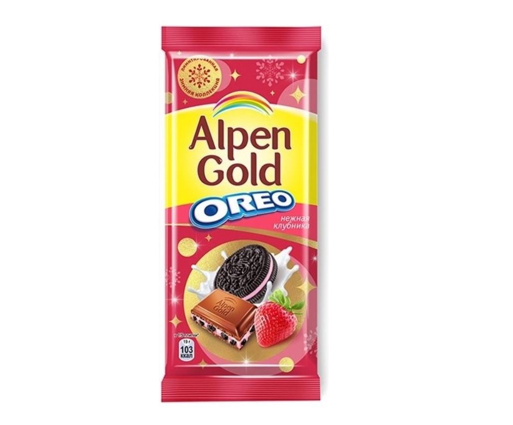 фото Молочный шоколад alpen gold орео нежная клубника, 90г