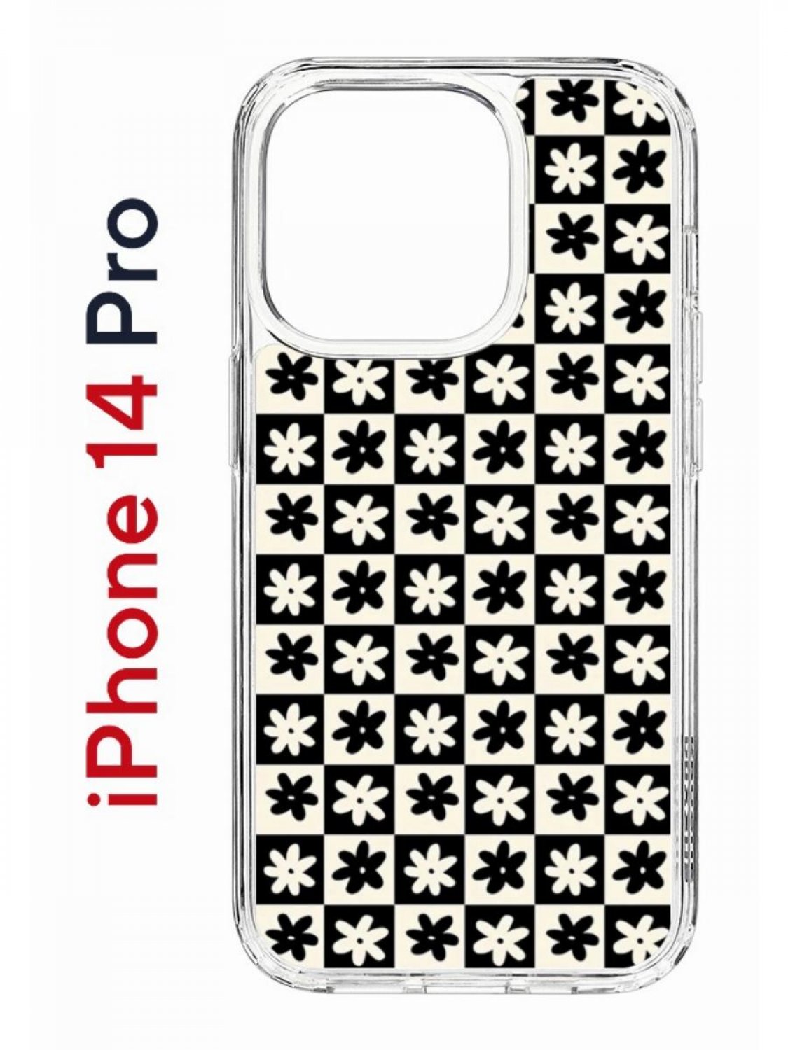 Чехол на iPhone 14 Pro с принтом Kruche Print Шахматы-цветы, бампер с защитой камеры
