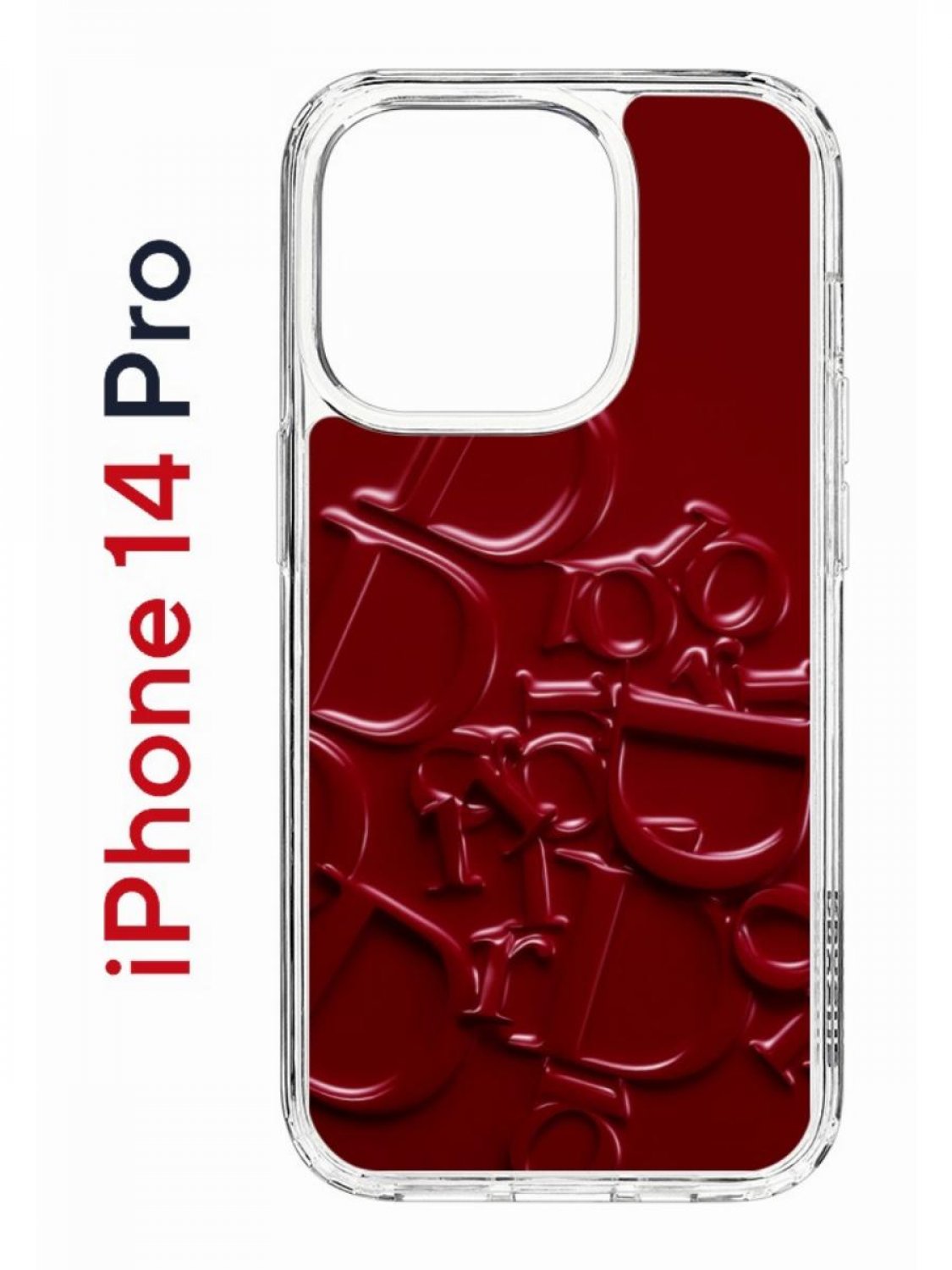 

Чехол на iPhone 14 Pro с принтом Kruche Print Dior, бампер с защитой камеры, Прозрачный;бордовый;красный, Айфон 14 про