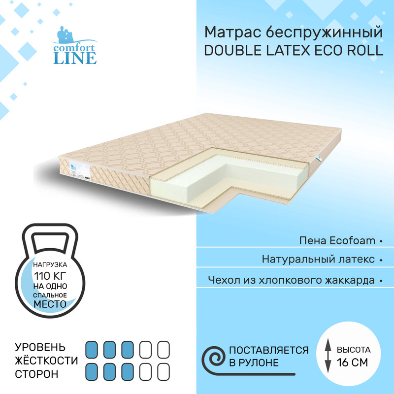 

Матрас беспружинный Comfort Line Double Latex Eco Roll 150х185, высота 16 см, Double Latex Eco Roll