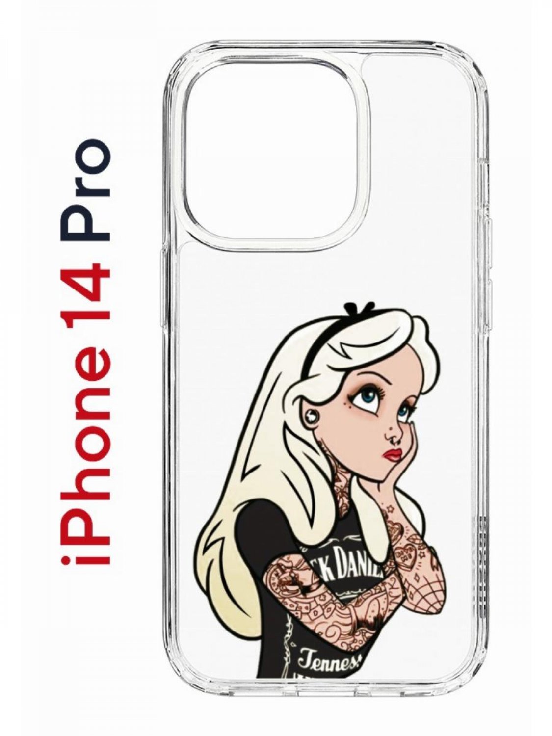 

Чехол на iPhone 14 Pro с принтом Kruche Print Tattoo Girl, бампер с защитой камеры, Прозрачный;черный;белый;бежевый, Айфон 14 про