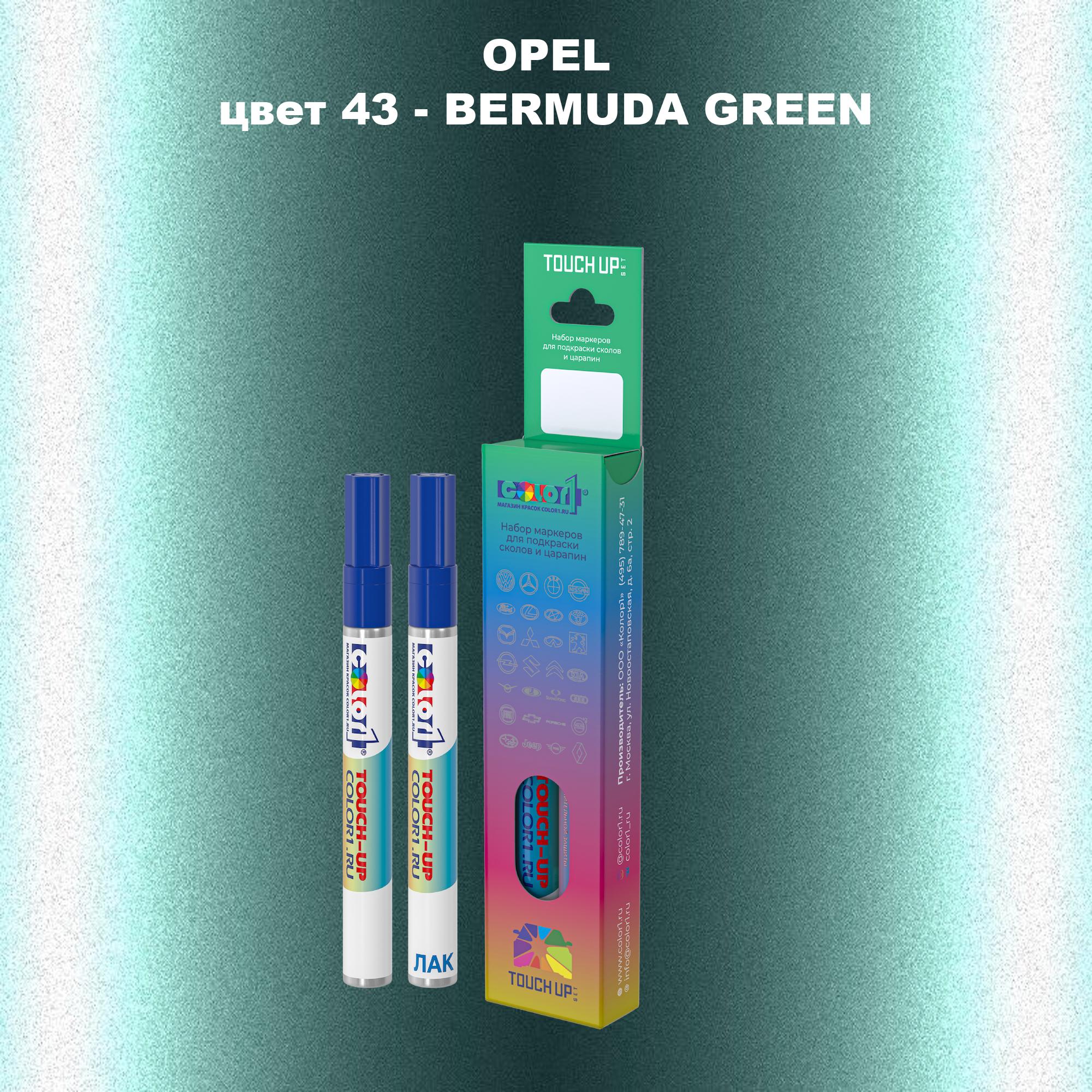 

Маркер с краской COLOR1 для OPEL, цвет 43 - BERMUDA GREEN, Прозрачный