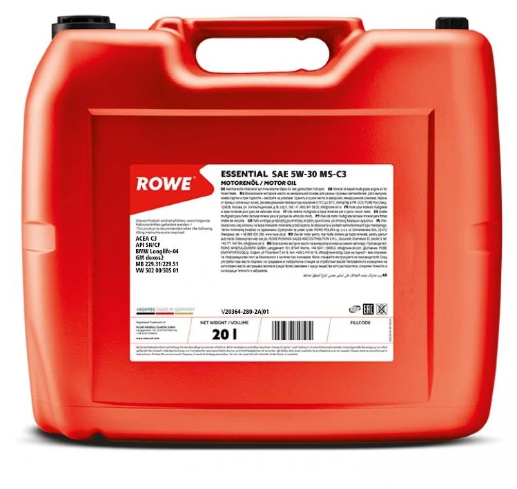 фото Rowe масло rowe 5/30 essential fo a5/b5, sl/cf синтетическое 20 л