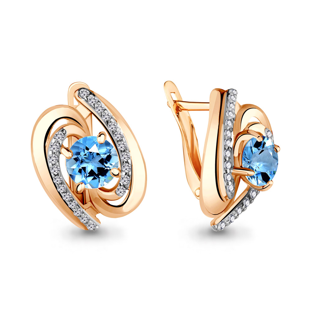 

Серьги из серебра с топазом/фианитом Aquamarine 4405705А, 4405705А_925_з