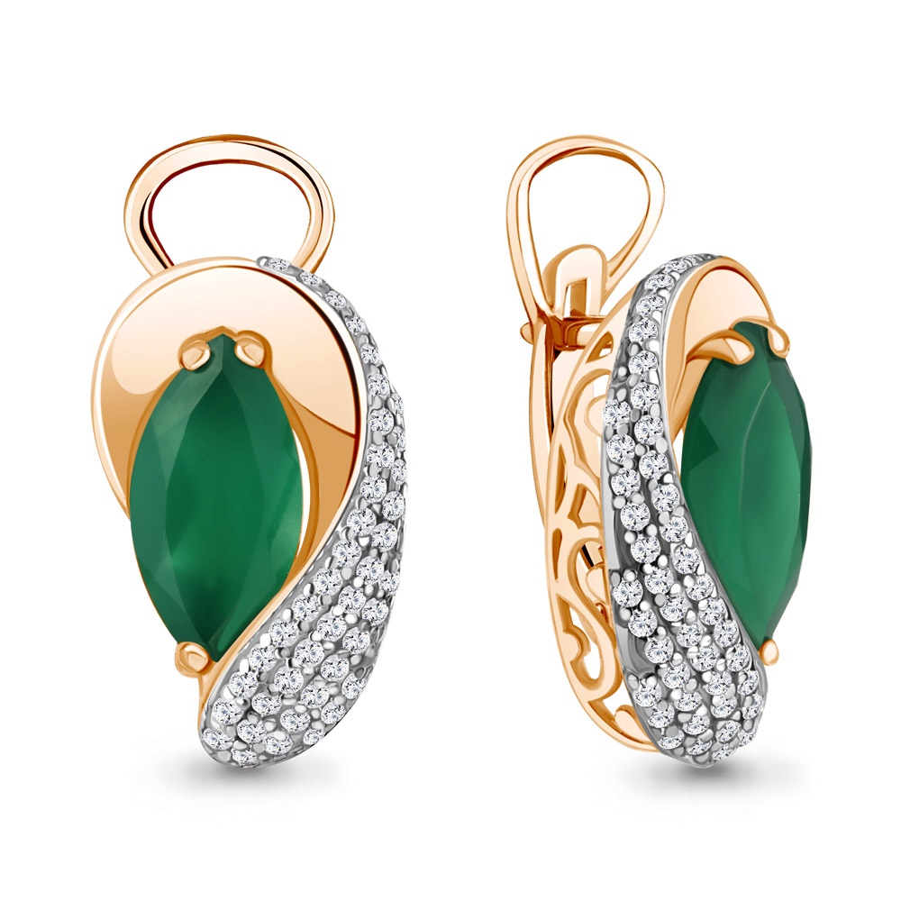 

Серьги из серебра с агатом/фианитом Aquamarine 4478909А, 4478909А_925_з