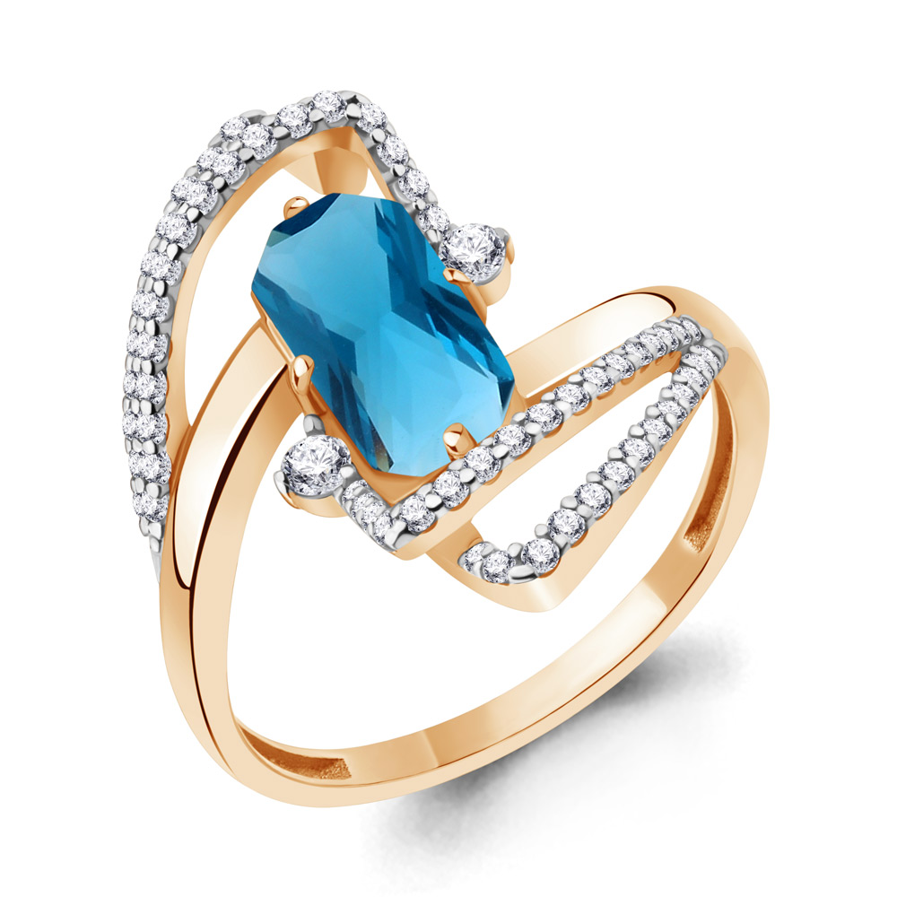 

Кольцо из серебра с топазом искусственным/фианитом р., Aquamarine 6579793А, 6579793А_925_з