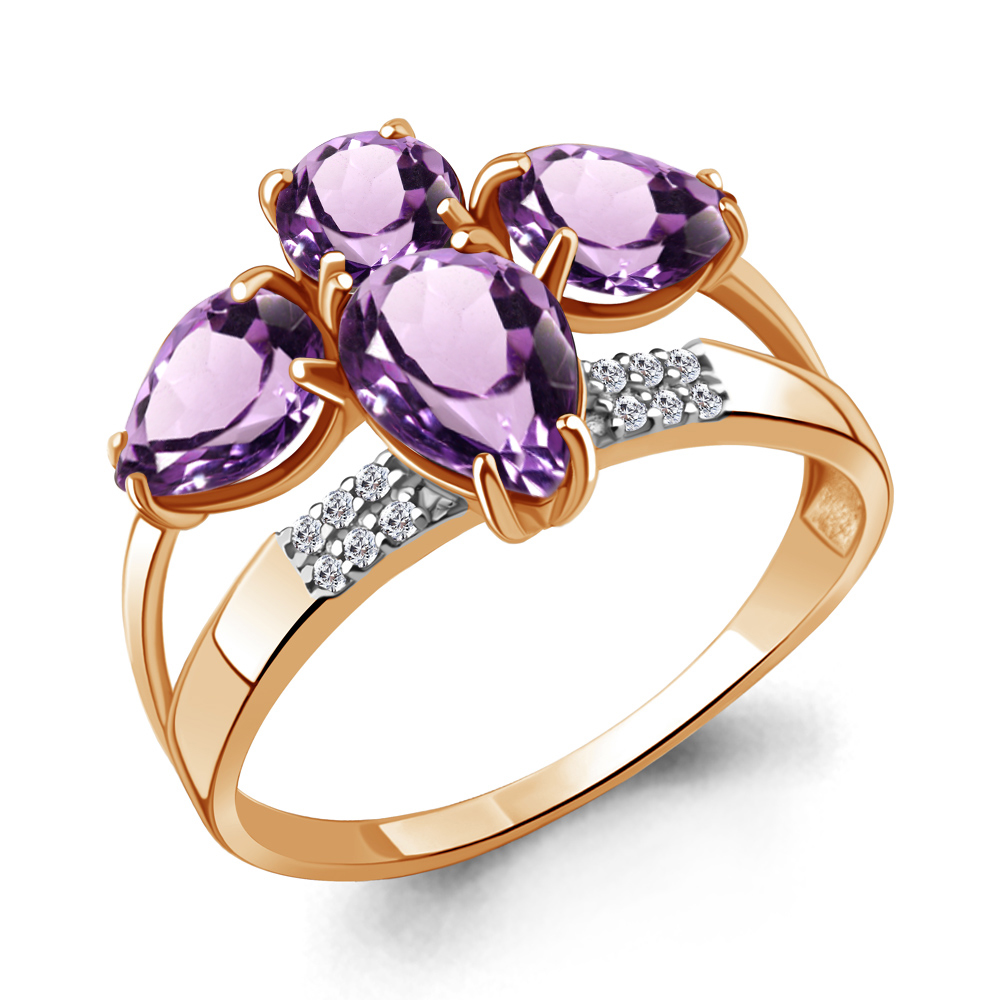 

Кольцо из серебра с аметистом/фианитом р., Aquamarine 6904204А, 6904204А_925_з