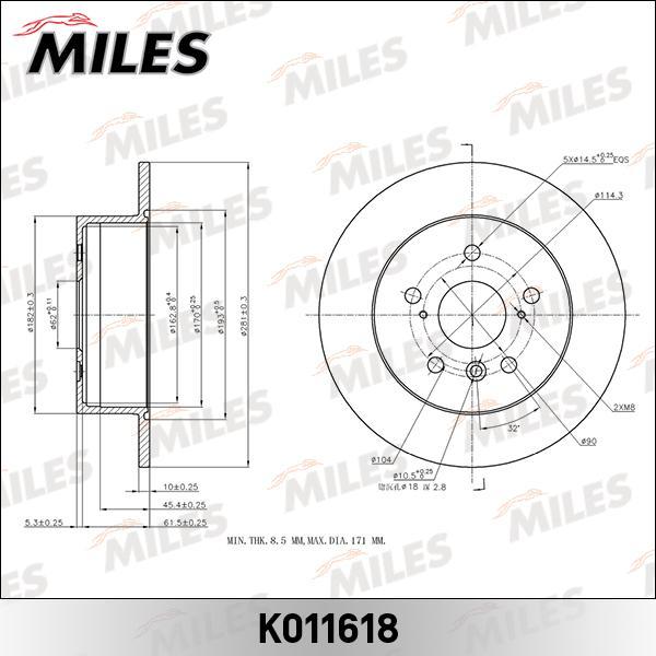 

Тормозной диск Miles комплект 1 шт. K011618